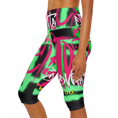 Graffiti Black High Waisted Yoga Capri Leggings - Toronto. How We Do. Style. Music. Diversity. | US - Ohhh So Swag