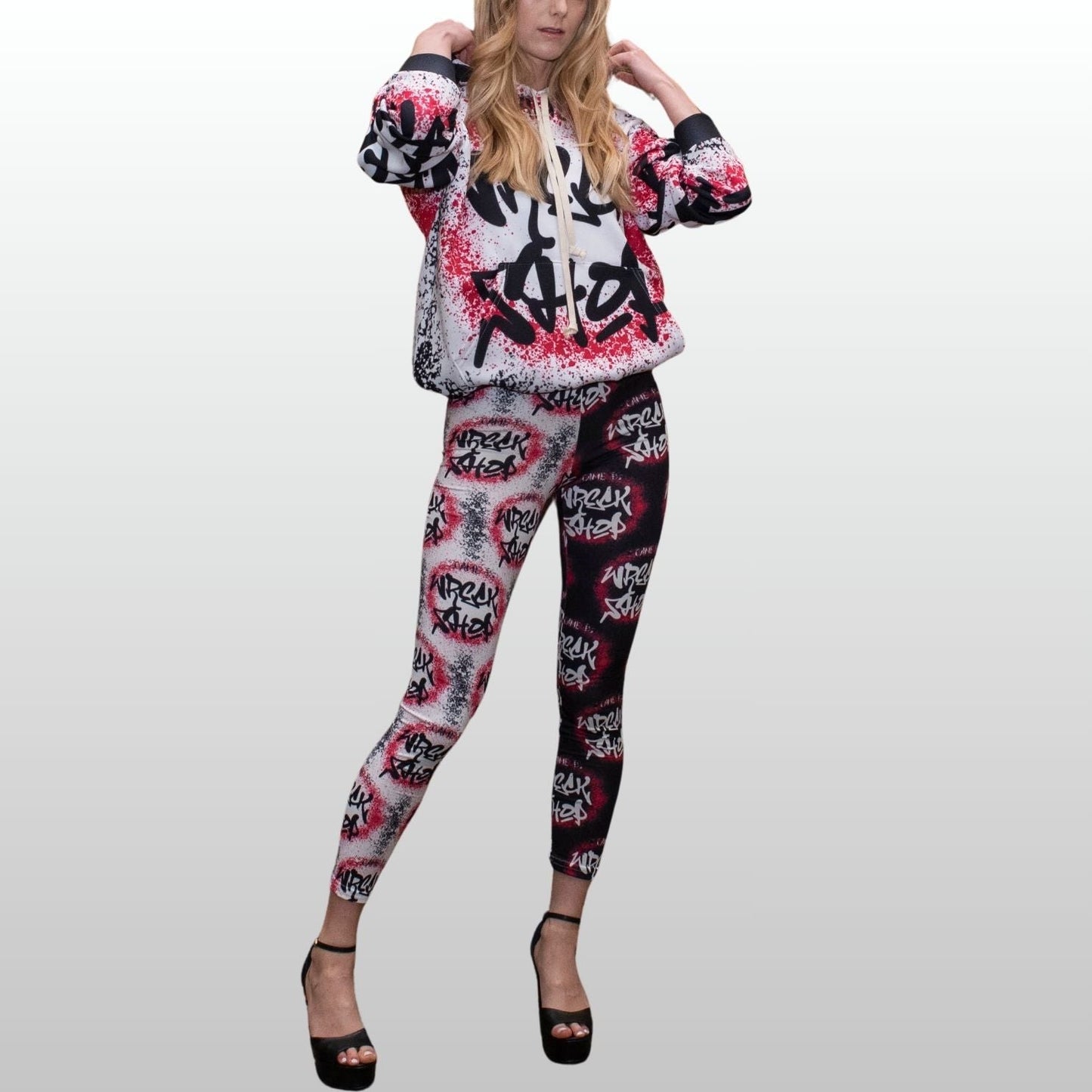 Graffiti Casual Leggings (Black/White Mix - up) - I Came to Wreck Shop | US - Ohhh So Swag