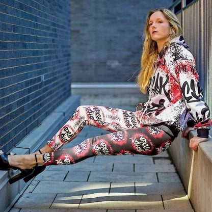 Graffiti Casual Leggings (Black/White Mix - up) - I Came to Wreck Shop | US - Ohhh So Swag