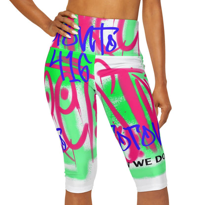 Graffiti White High Waisted Yoga Capri Leggings - Toronto. How We Do. Style. Music. Diversity. | US - Ohhh So Swag