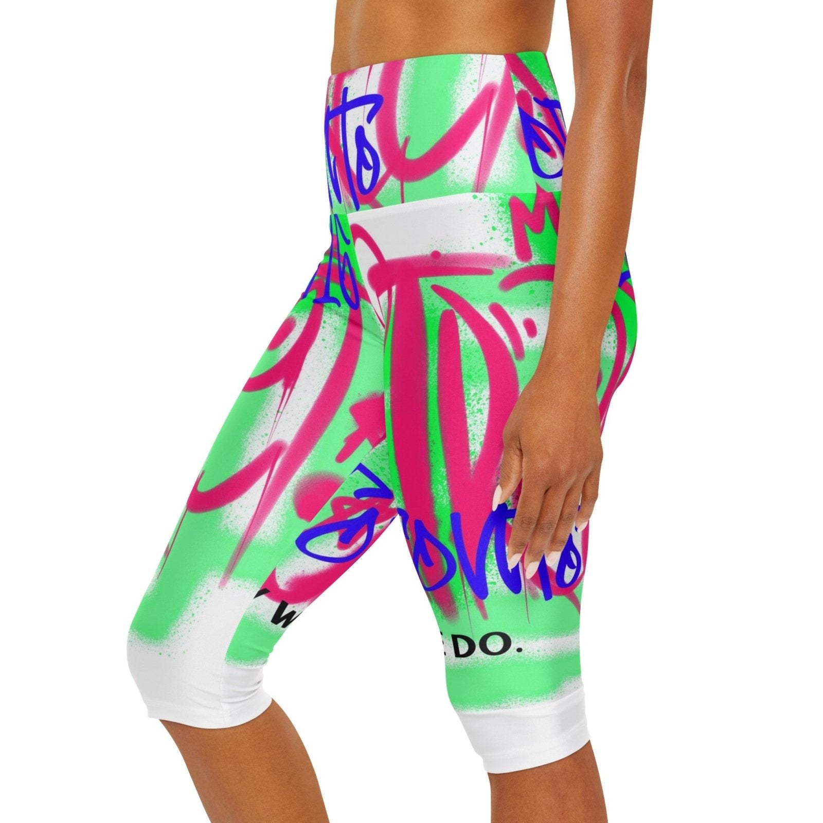 Graffiti White High Waisted Yoga Capri Leggings - Toronto. How We Do. Style. Music. Diversity. | US - Ohhh So Swag