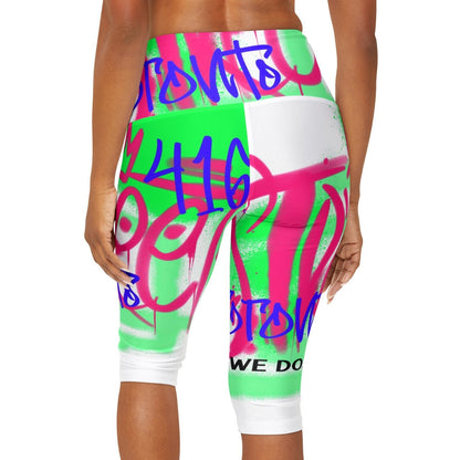 Graffiti White High Waisted Yoga Capri Leggings - Toronto. How We Do. Style. Music. Diversity. | US - Ohhh So Swag