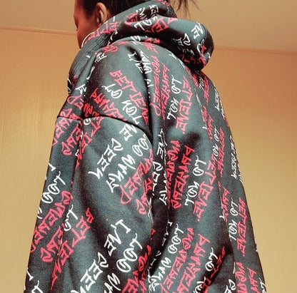 Graphic All - Over Print Full Zip Streetwear Hoodie, Black – I’ve Seen Too Many Answered Prayers to Not Believe | US - Ohhh So Swag
