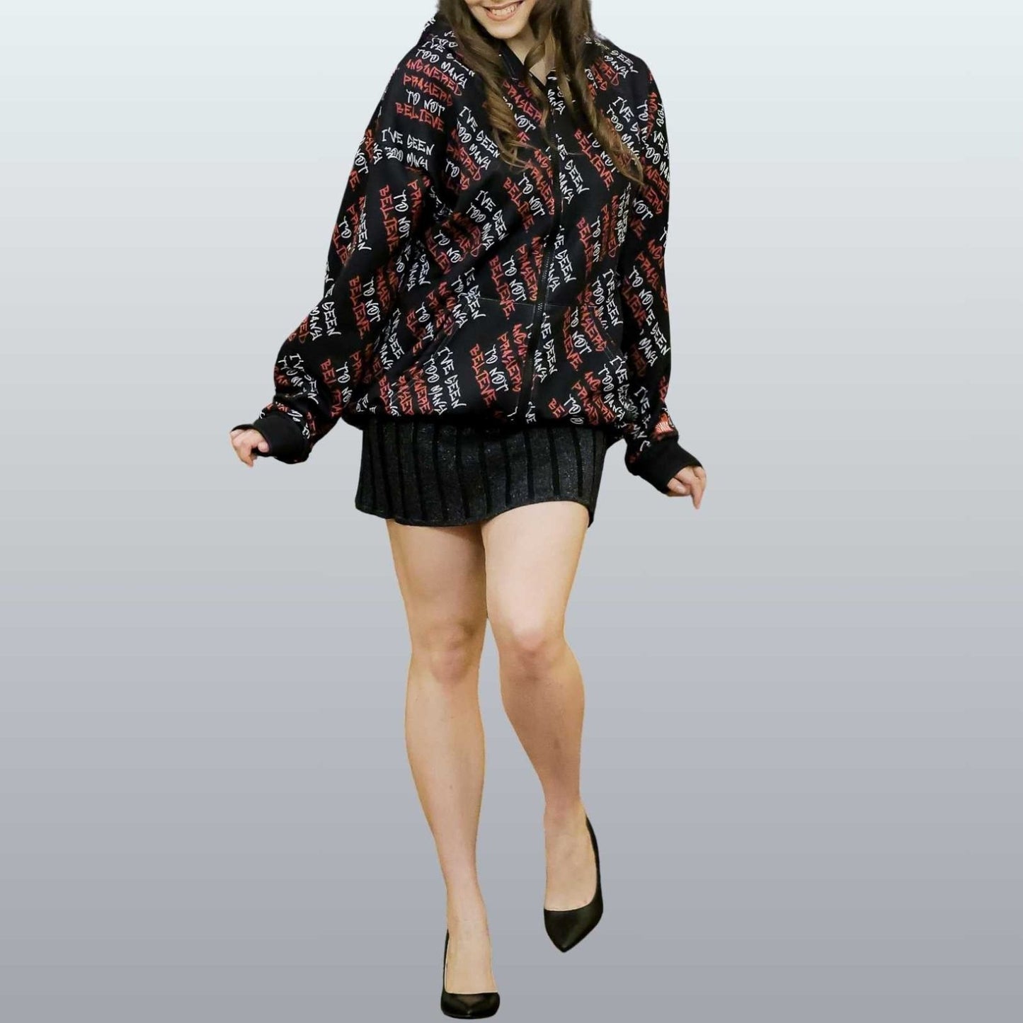 Graphic All - Over Print Full Zip Streetwear Hoodie, Black – I’ve Seen Too Many Answered Prayers to Not Believe | US - Ohhh So Swag