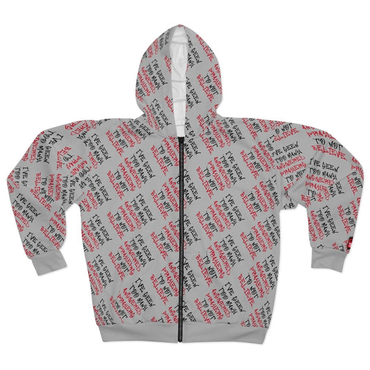 Graphic All - Over Print Full Zip Streetwear Hoodie, Light Grey – I’ve Seen Too Many Answered Prayers to Not Believe | US - Ohhh So Swag
