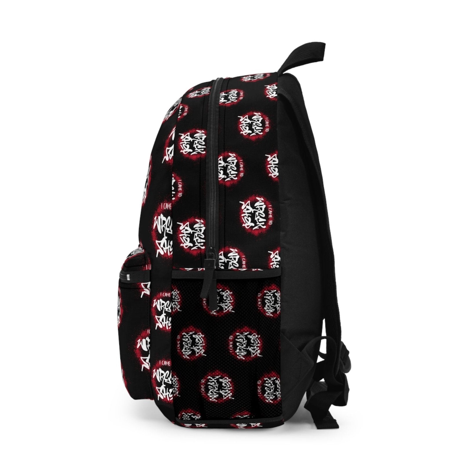 Black Graphic Backpack with Motivational Saying, Hip Hop Graffiti – I Came to Wreck Shop | US - Ohhh So Swag
