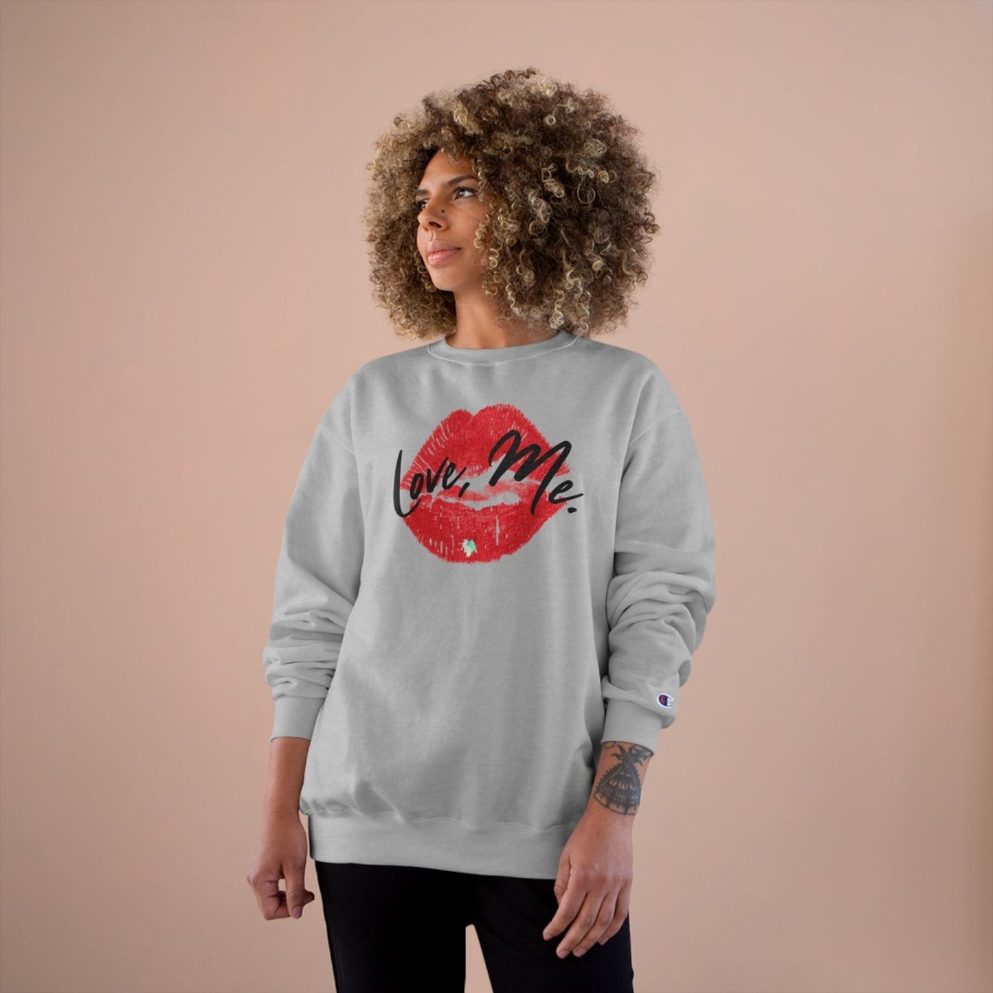 Graphic Champion Sweatshirt, Red Kiss Lips, Green Heart – Love, Me. | US - Ohhh So Swag