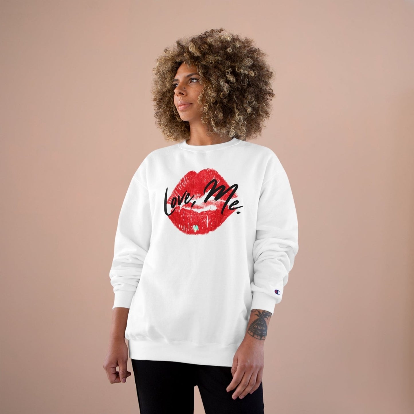 Graphic Champion Sweatshirt, Red Kiss Lips, Green Heart – Love, Me. | US - Ohhh So Swag