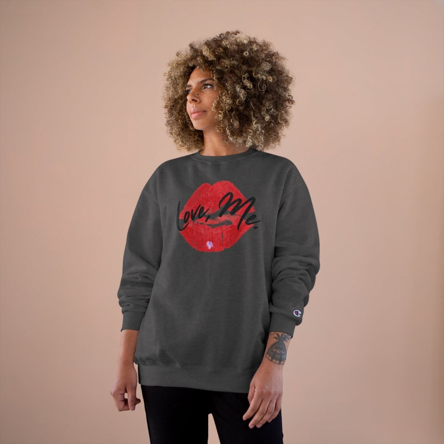 Graphic Champion Sweatshirt, Red Kiss Lips, Purple Heart – Love, Me. | US - Ohhh So Swag