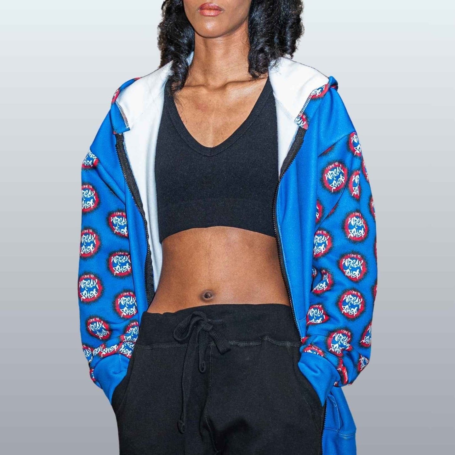 Graphic Full Zip Hoodie, Bold Back Print (Blue) – I Came to Wreck Shop | US - Ohhh So Swag