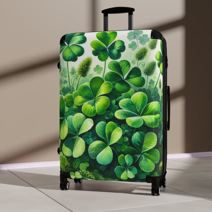 Hard Shell Green Shamrock Suitcase with Lock and Swivel Wheels, Four Leaf Clover Luggage, Custom Gift for Travelers | CA - Ohhh So Swag
