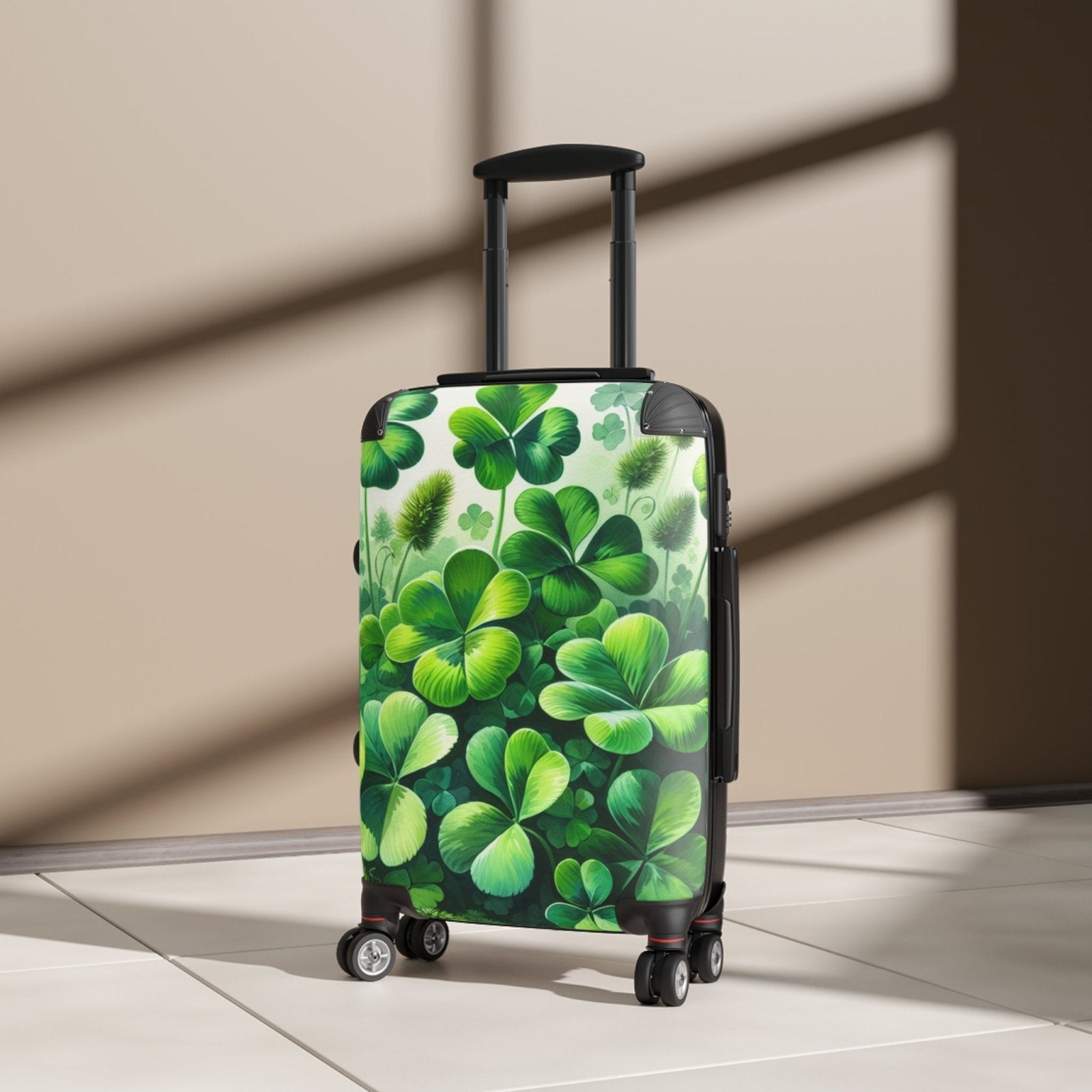 Hard Shell Green Shamrock Suitcase with Lock and Swivel Wheels, Four Leaf Clover Luggage, Custom Gift for Travelers | CA - Ohhh So Swag