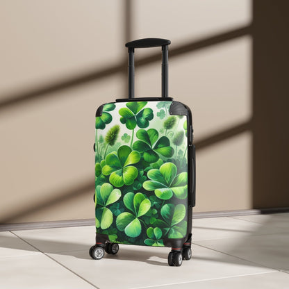 Hard Shell Green Shamrock Suitcase with Lock and Swivel Wheels, Four Leaf Clover Luggage, Custom Gift for Travelers | CA - Ohhh So Swag