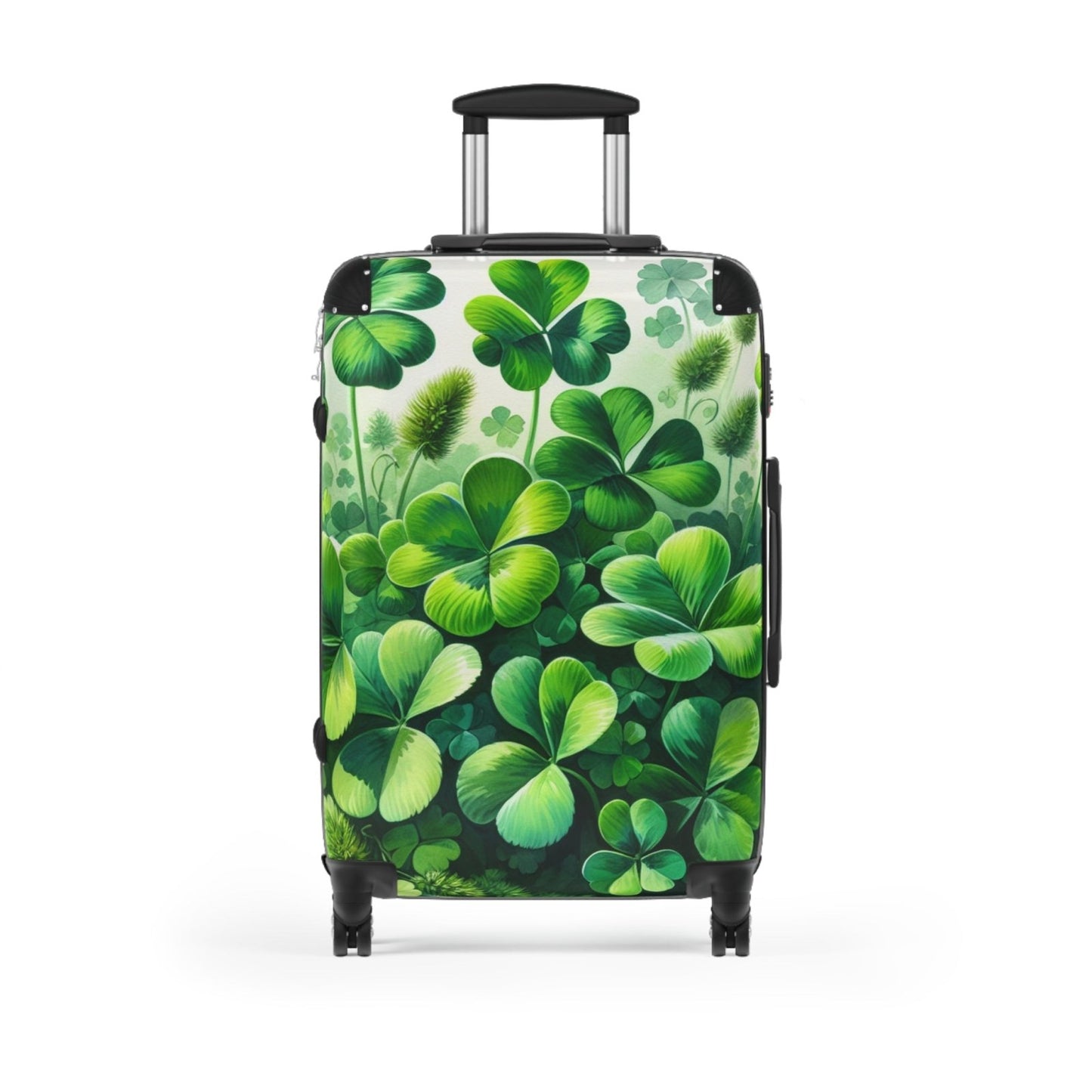 Hard Shell Green Shamrock Suitcase with Lock and Swivel Wheels, Four Leaf Clover Luggage, Custom Gift for Travelers | CA - Ohhh So Swag