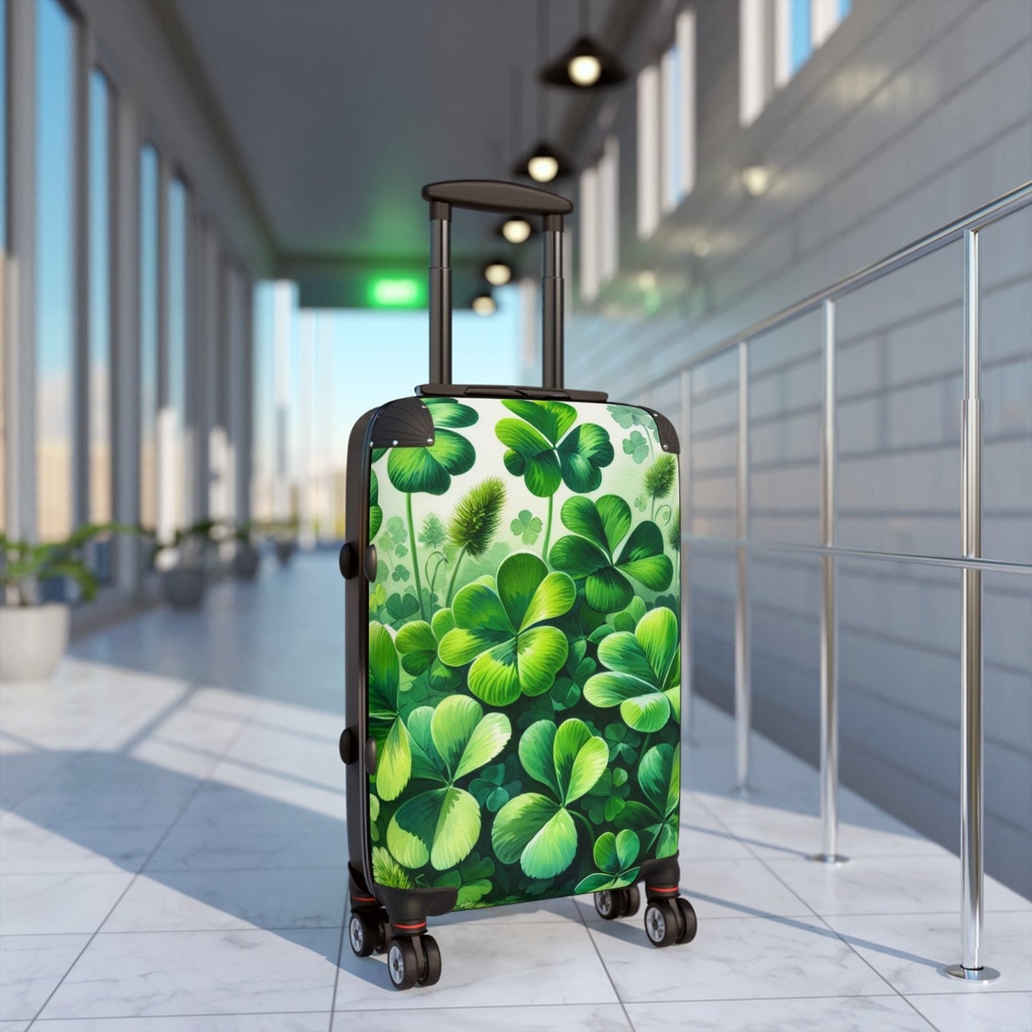 Hard Shell Green Shamrock Suitcase with Lock and Swivel Wheels, Four Leaf Clover Luggage, Custom Gift for Travelers | CA - Ohhh So Swag
