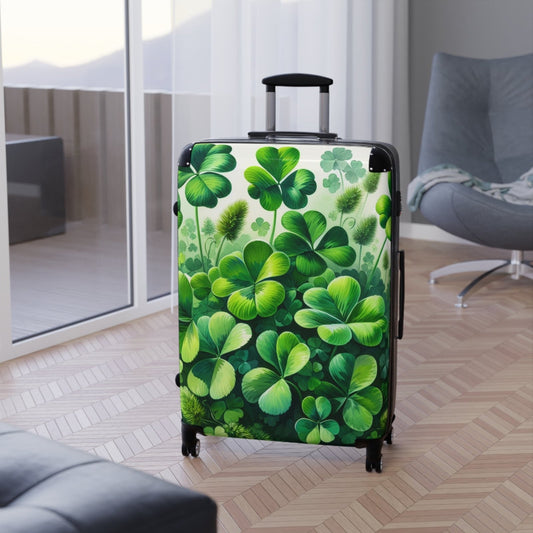 Hard Shell Green Shamrock Suitcase with Lock and Swivel Wheels, Four Leaf Clover Luggage, Custom Gift for Travelers | CA - Ohhh So Swag