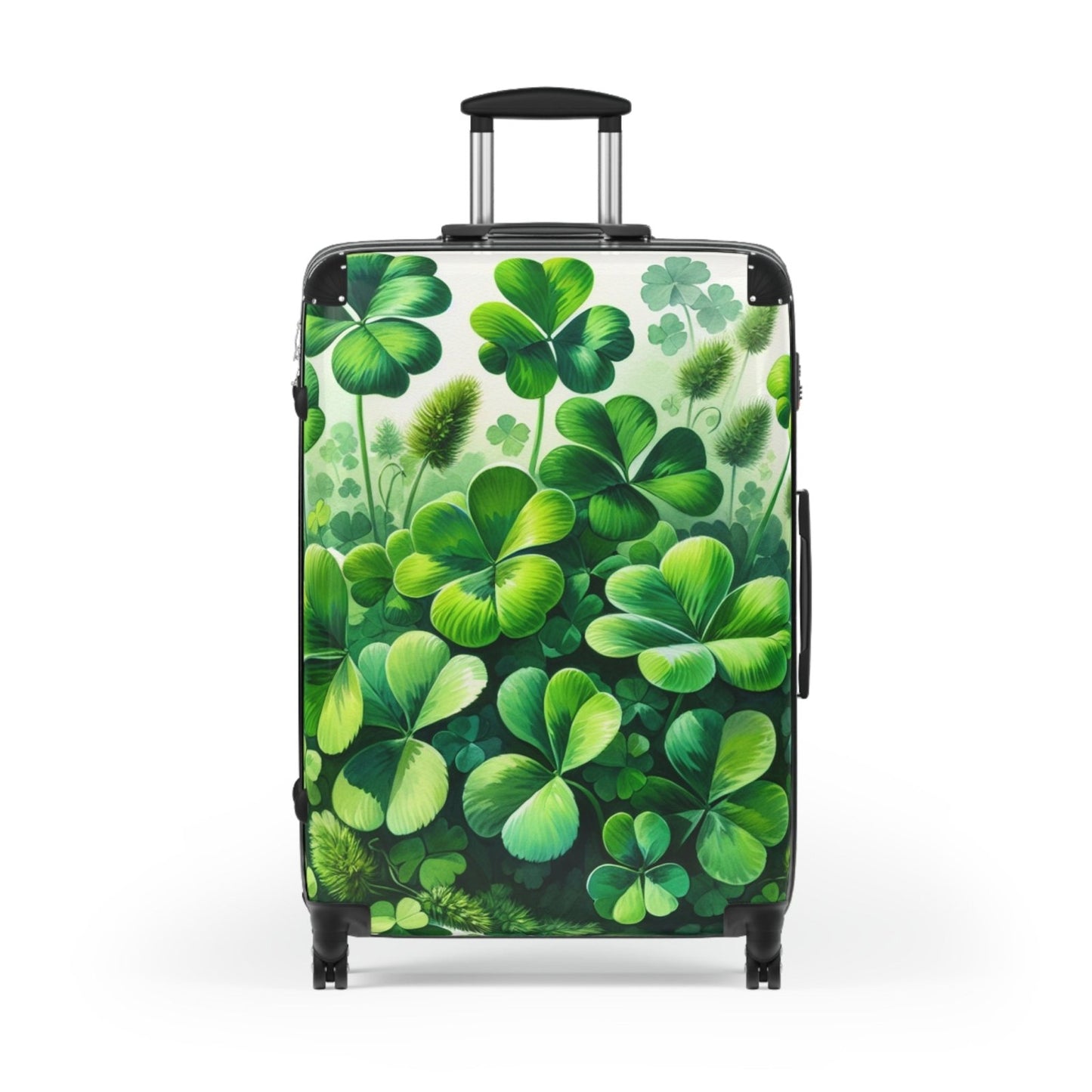 Hard Shell Green Shamrock Suitcase with Lock and Swivel Wheels, Four Leaf Clover Luggage, Custom Gift for Travelers | CA - Ohhh So Swag