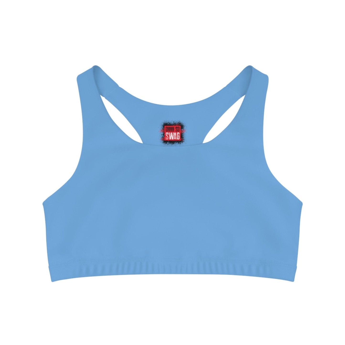 Light Blue Sports Bra, Medium Support, Red Kiss Lips, Purple Heart - Love, Me. | US - Ohhh So Swag