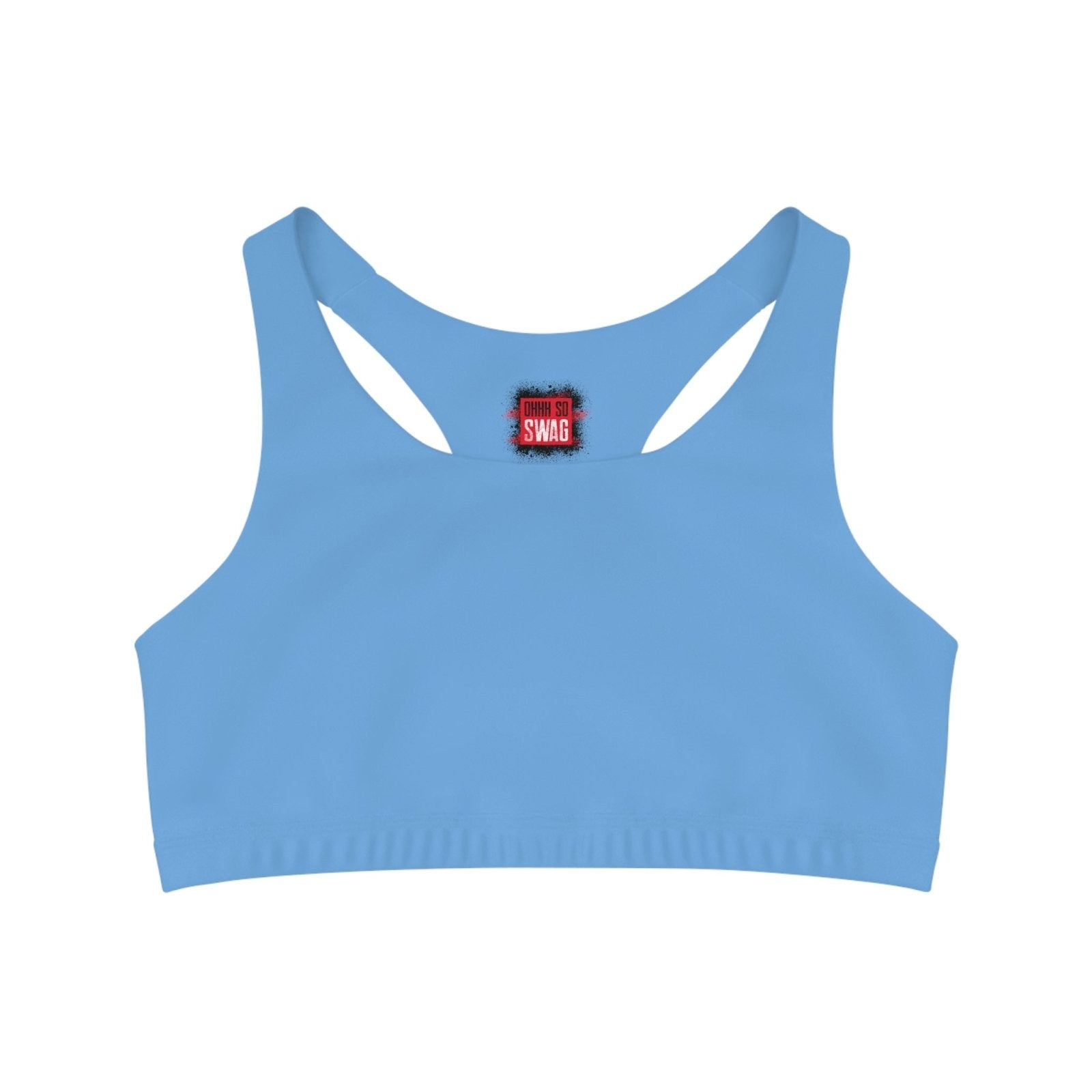 Light Blue Sports Bra, Medium Support, Red Kiss Lips, Purple Heart - Love, Me. | US - Ohhh So Swag