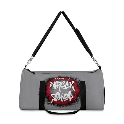 Light Grey Duffel Bag with I Came to Wreck Shop Text and Graffiti Design, Motivational and Hip Hop - Inspired | US - Ohhh So Swag
