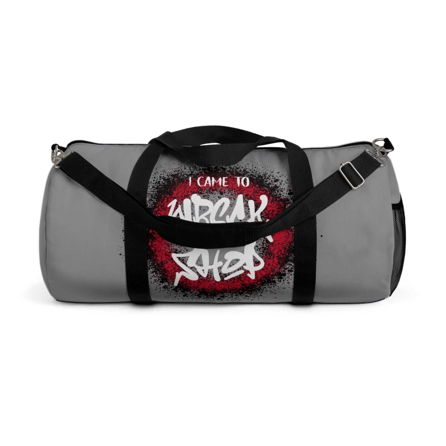 Light Grey Duffel Bag with I Came to Wreck Shop Text and Graffiti Design, Motivational and Hip Hop - Inspired | US - Ohhh So Swag