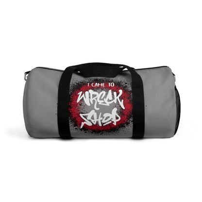 Light Grey Duffel Bag with I Came to Wreck Shop Text and Graffiti Design, Motivational and Hip Hop - Inspired | US - Ohhh So Swag