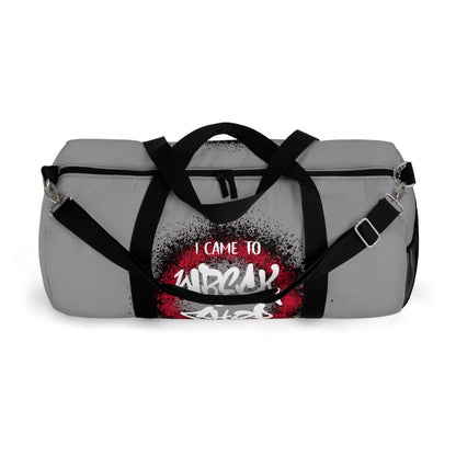Light Grey Duffel Bag with I Came to Wreck Shop Text and Graffiti Design, Motivational and Hip Hop - Inspired | US - Ohhh So Swag
