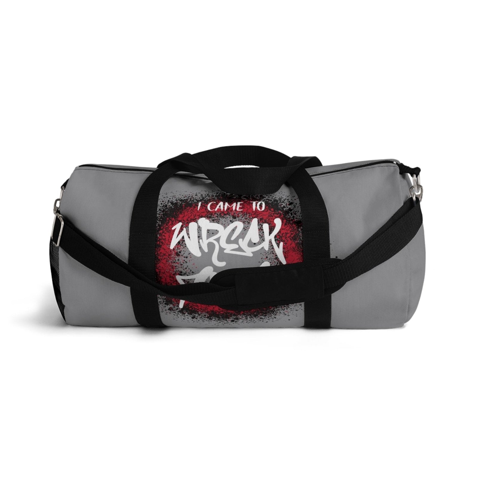 Light Grey Duffel Bag with I Came to Wreck Shop Text and Graffiti Design, Motivational and Hip Hop - Inspired | US - Ohhh So Swag