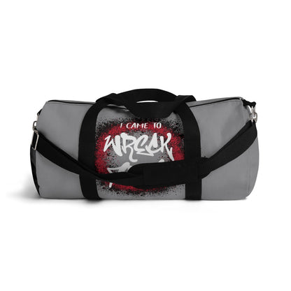 Light Grey Duffel Bag with I Came to Wreck Shop Text and Graffiti Design, Motivational and Hip Hop - Inspired | US - Ohhh So Swag