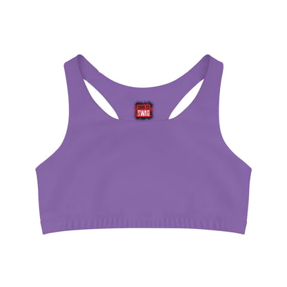 Light Purple Sports Bra, Medium Support, Red Kiss Lips, Purple Heart - Love, Me. | US - Ohhh So Swag