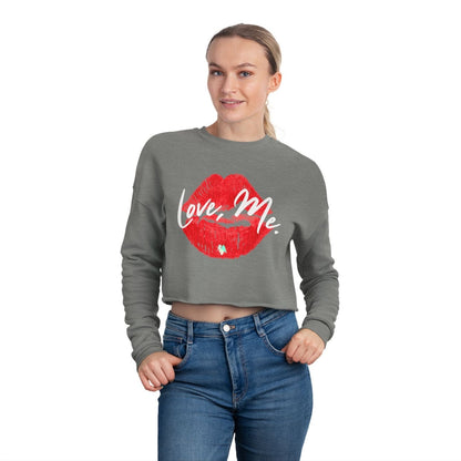 Long Sleeve Crop Top Sweatshirt, Red Kiss Lips, Green Heart - Love, Me. | US - Ohhh So Swag