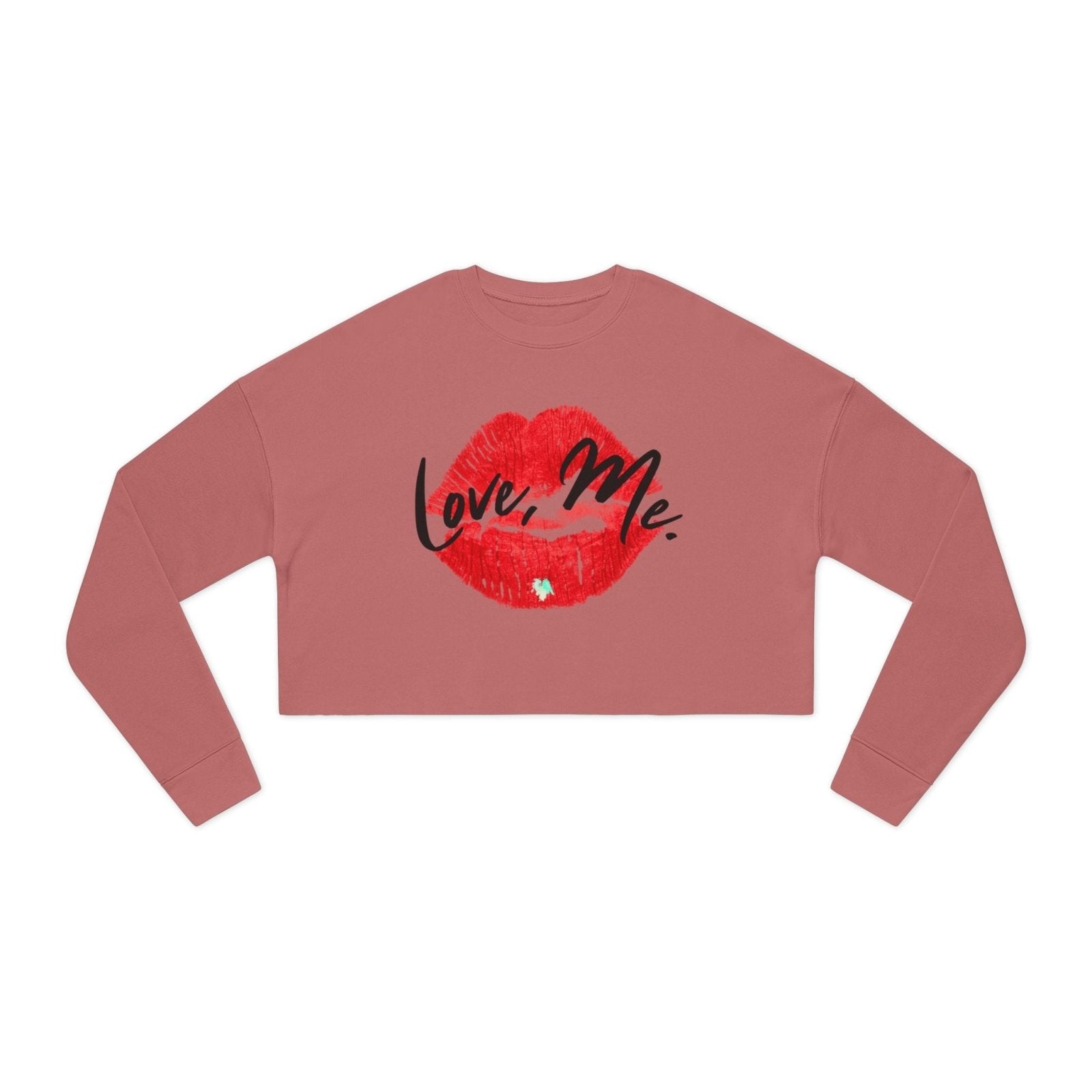 Long Sleeve Crop Top Sweatshirt, Red Kiss Lips, Green Heart - Love, Me. | US - Ohhh So Swag