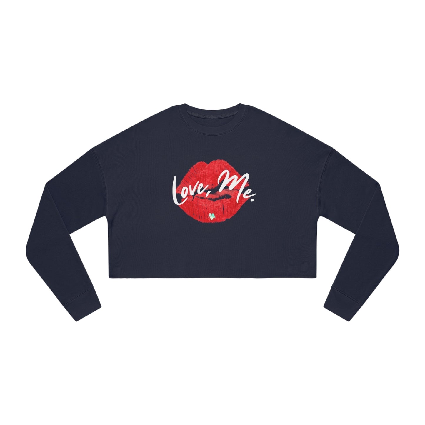 Long Sleeve Crop Top Sweatshirt, Red Kiss Lips, Green Heart - Love, Me. | US