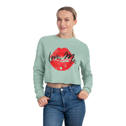 Long Sleeve Crop Top Sweatshirt, Red Kiss Lips, Green Heart - Love, Me. | US - Ohhh So Swag