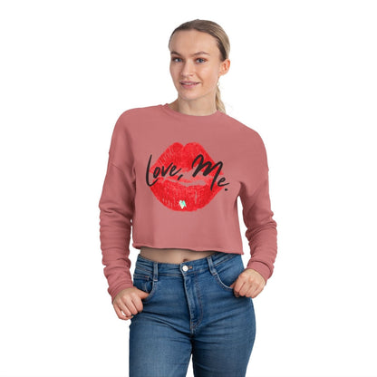 Long Sleeve Crop Top Sweatshirt, Red Kiss Lips, Green Heart - Love, Me. | US - Ohhh So Swag