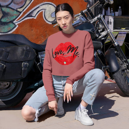 Long Sleeve Crop Top Sweatshirt, Red Kiss Lips, Green Heart - Love, Me. | US - Ohhh So Swag