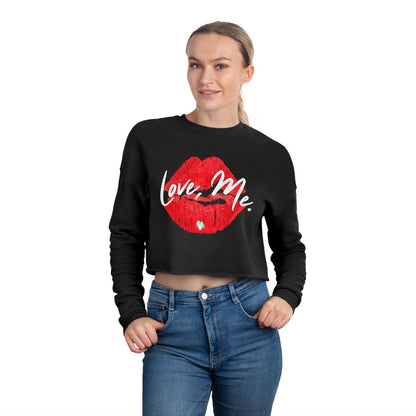 Long Sleeve Crop Top Sweatshirt, Red Kiss Lips, Green Heart - Love, Me. | US - Ohhh So Swag