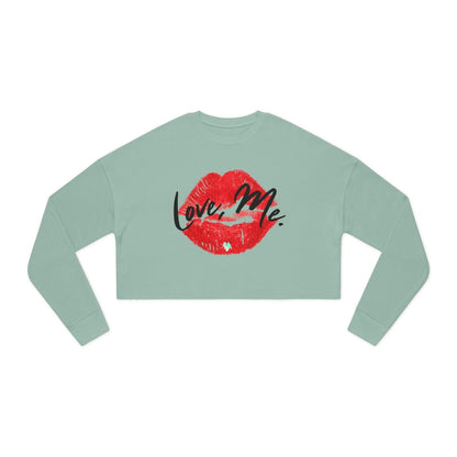 Long Sleeve Crop Top Sweatshirt, Red Kiss Lips, Green Heart - Love, Me. | US - Ohhh So Swag