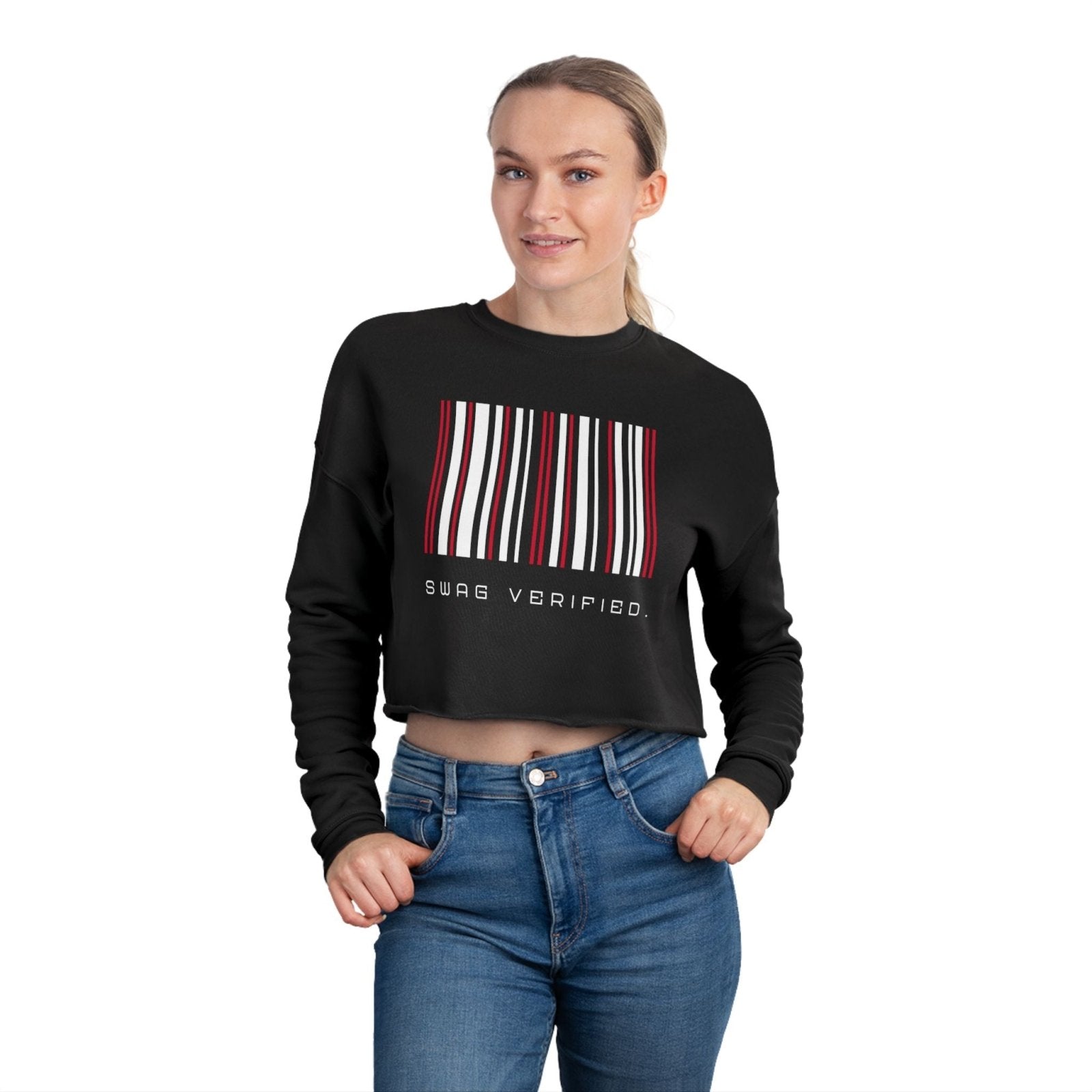 Long Sleeve Cropped Sweatshirt - Swag Verified. Barcode | US - Ohhh So Swag