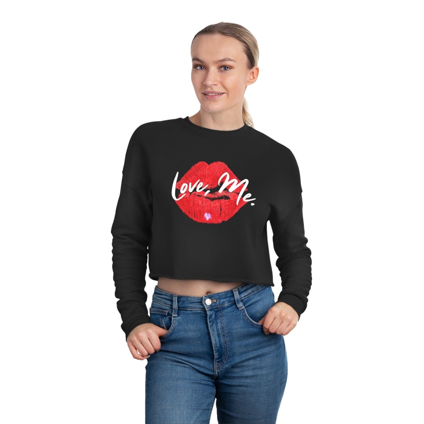 Long Sleeve Streetwear Crop Top, Red Kiss Lips, Purple Heart - Love, Me. | US - Ohhh So Swag