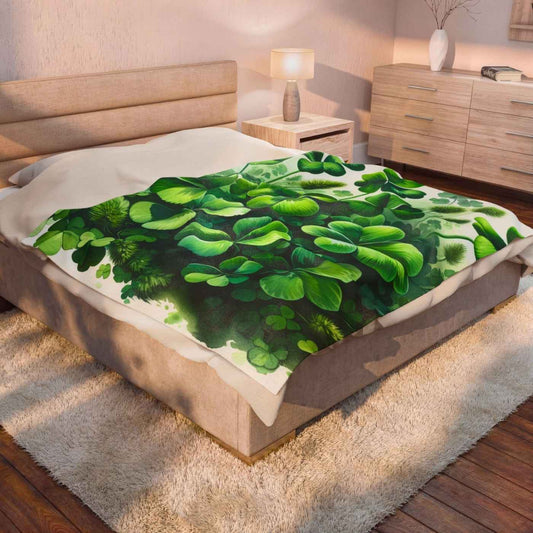 Lucky Four Leaf Clover Shamrock Green and White Blanket | SHIPS FROM USA - Ohhh So Swag
