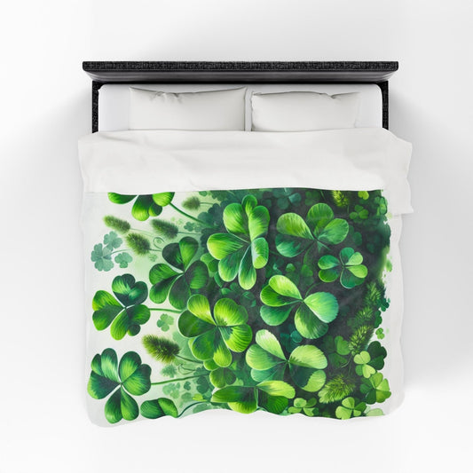 Lucky Four Leaf Clover Shamrock Green and White Blanket | US - Ohhh So Swag