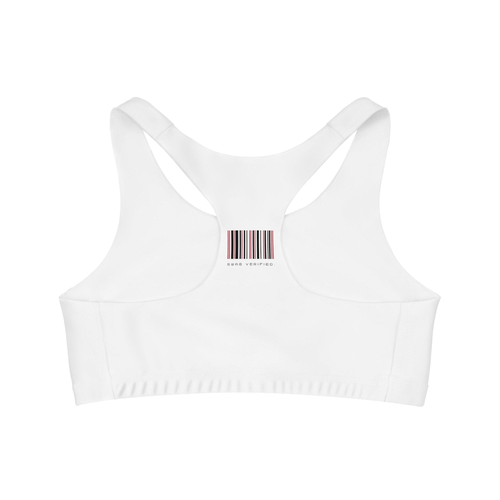 Medium Support White Sports Bra - Swag Verified. Barcode | US - Ohhh So Swag