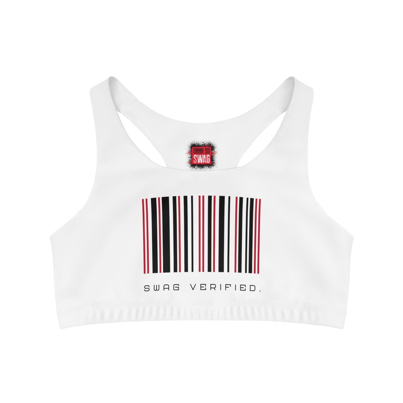 Medium Support White Sports Bra - Swag Verified. Barcode | US - Ohhh So Swag