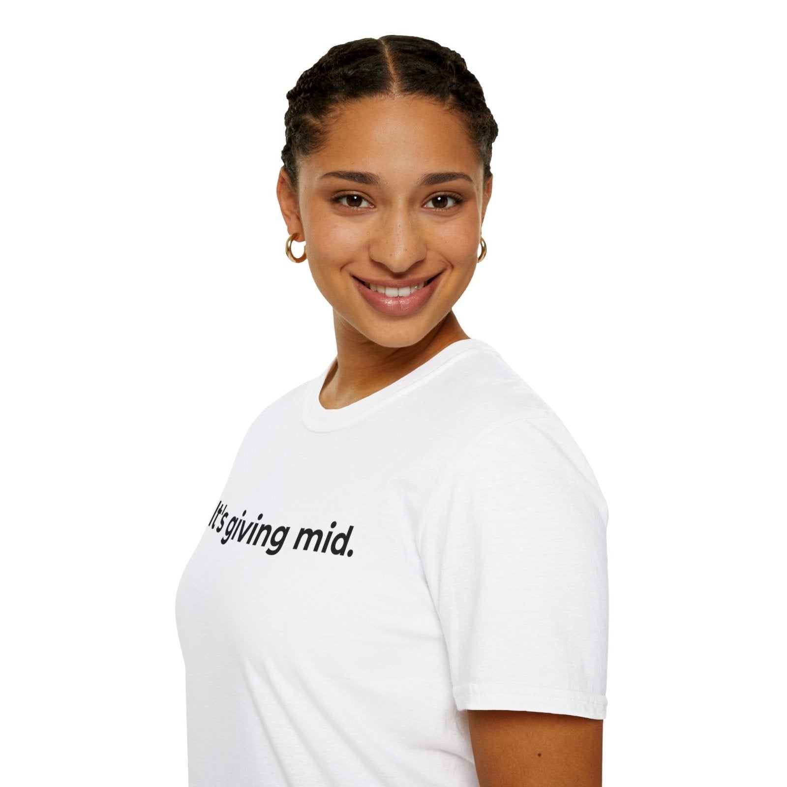 Men's and Women's Unisex Softstyle Short Sleeve Shirt - It's Giving Mid | CA - Ohhh So Swag