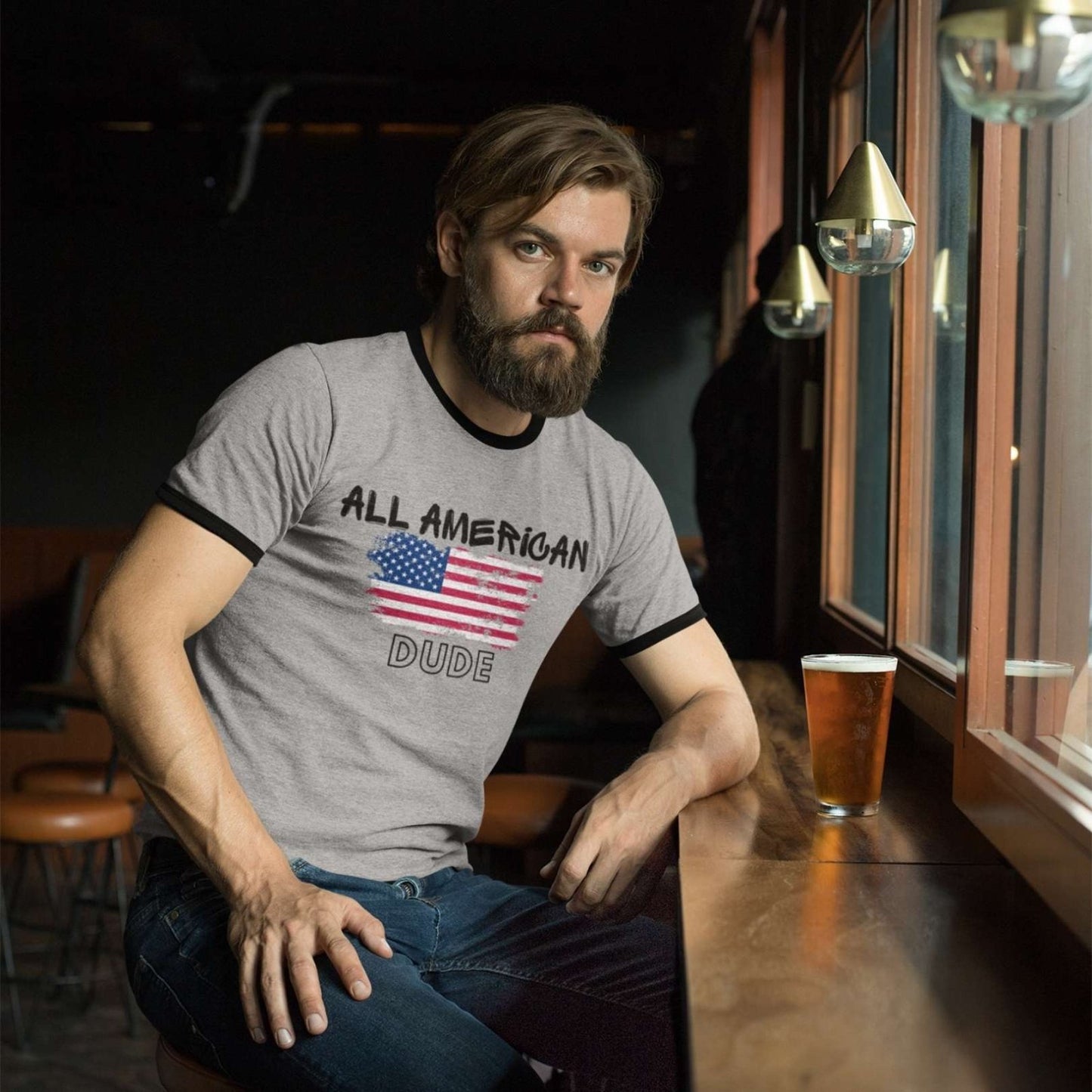 Men's Cotton Ringer Tee - All American Dude | US - Ohhh So Swag