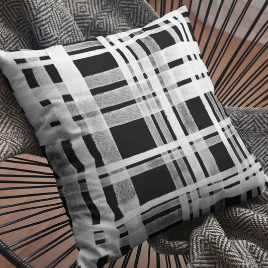 Modern Black and White Plaid Throw Pillow with Insert | SHIPS FROM USA - Ohhh So Swag