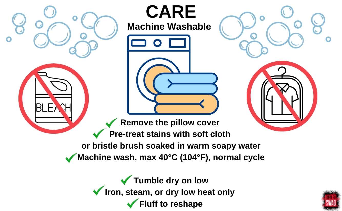 Ohhh So Swag infographic showing care instructions for its throw pillows