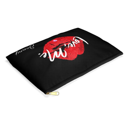 Personalized Black Toiletry Bag, Cosmetic Pouch (Large) — Love, Me. Red Lips, Purple Heart | US - Ohhh So Swag