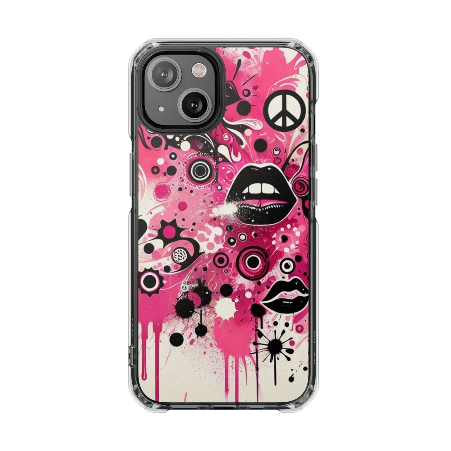 Pink Magnetic Phone Case, Paint Splatter Magsafe Compatible Phone Cases for Apple iPhone 14, iPhone 15 and iPhone 16, Lips Magnetic Cell Phone Cases | US - Ohhh So Swag